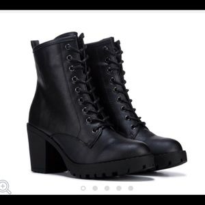 Black heeled lace-up booties